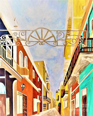 Cities Rights Managed Images - Impressionist Old San Juan  Painting in Cinnabar Tones Royalty-Free Image by Eloise Schneider Mote