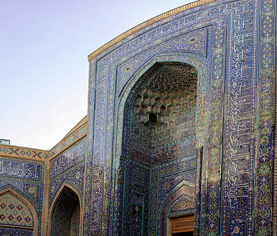 Antique Maps - Islamic mosaic tiles on mausoleum at the Shah-i-Zinda Ensemble,  by Karen Foley