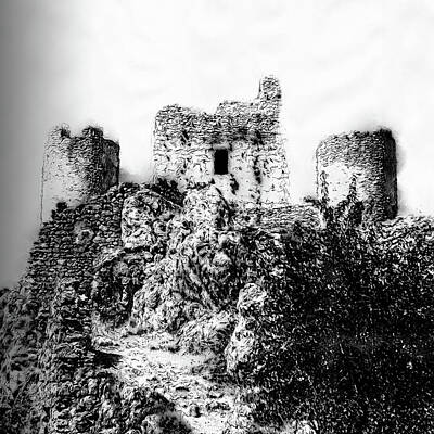 Landscapes Drawings - Italy, the castle of Rocca Calascio - 01  by AM FineArtPrints