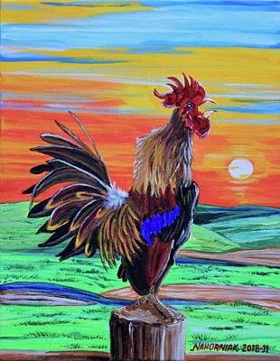Birds Paintings - Its Time to get up in the Morning by Mike Nahorniak
