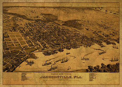 City Scenes Mixed Media - Jacksonville Florida Vintage City Street Map 1876 by Design Turnpike