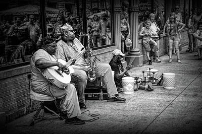 Musician Photo Royalty Free Images - Jazz Musician Street Buskers in Infrared Black and White Royalty-Free Image by Randall Nyhof