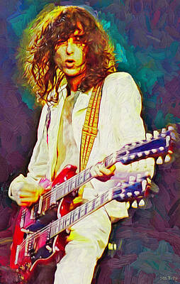 Musician Mixed Media Rights Managed Images - Jimmy Page Royalty-Free Image by Mal Bray