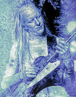 Musicians Mixed Media - Johnny Winter Blues Guitarist by Mal Bray