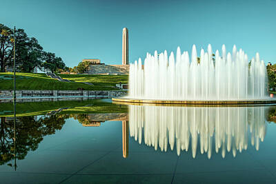 Royalty-Free and Rights-Managed Images - Kansas City Union Station Fountain and War Memorial Reflections by Gregory Ballos