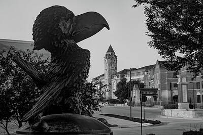 Recently Sold - Football Photos - A Lawrence Kansas Legacy Skyline Down The Boulevard - Black And White by Gregory Ballos