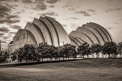 Royalty-Free and Rights-Managed Images - Kauffman Center at Dawn in Sepia - Downtown Kansas City Missouri by Gregory Ballos