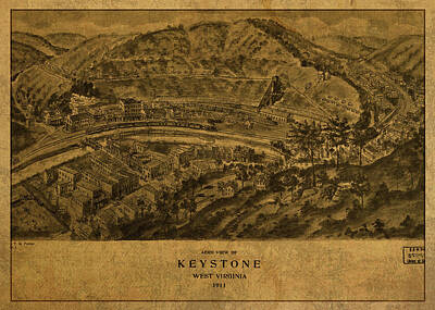 City Scenes Mixed Media - Keystone West Virginia Vintage City Street Map Birds Eye View 1911 by Design Turnpike