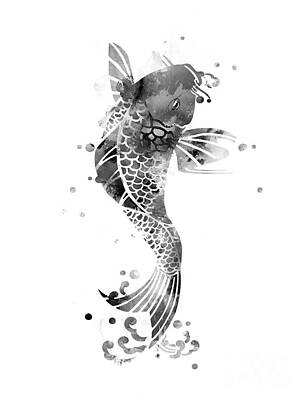 Recently Sold - Animals Mixed Media - Koi Fish Black and White by Monn Print