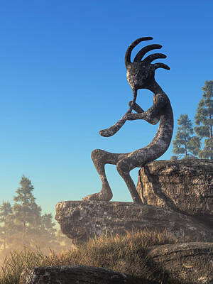 Landmarks Digital Art - Kokopelli Statue by Daniel Eskridge
