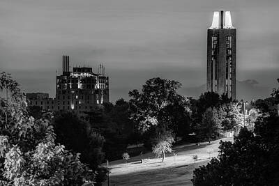 Street Posters - KU Campanile and The Oread Hotel - Lawrence Kansas Monochrome by Gregory Ballos