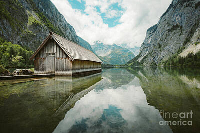 Global Design Shibori Inspired Rights Managed Images - Lake Obersee Boat House Royalty-Free Image by JR Photography