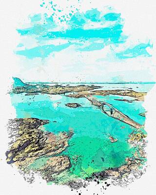 Landmarks Royalty-Free and Rights-Managed Images - Landmark Island, watercolor by Adam Asar by Celestial Images