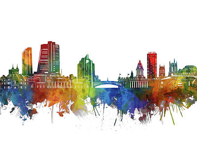 Abstract Skyline Royalty-Free and Rights-Managed Images - Leeds Skyline Watercolor 2 by Bekim M