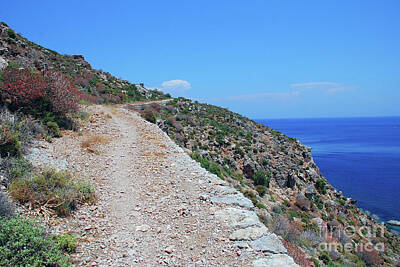 Mother And Child Paintings - Lethra path on Tilos island by David Fowler