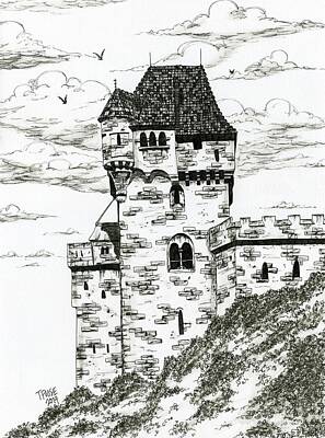Birds Drawings Rights Managed Images - Liechtenstein Castle Royalty-Free Image by Taphath Foose