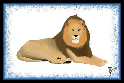 Animals Digital Art Rights Managed Images - Lion Blue Royalty-Free Image by College Mascot Designs
