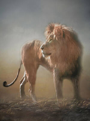 Animals Digital Art Rights Managed Images - Lion King - Leader of the Pride Royalty-Free Image by Teresa Wilson