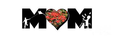 Roses Photos - Little Girl and Boy Silhouette in Mom Big Letter with Cluster of Red Roses in Heart by Colleen Cornelius