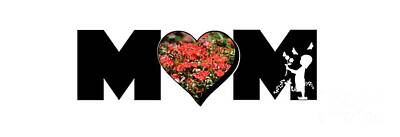 Roses Photos - Little Girl Silhouette in Mom Big Letter with Cluster of Red Roses in Heart by Colleen Cornelius