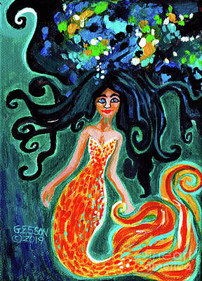 Animals Painting Rights Managed Images - Little Mermaid In Orange Royalty-Free Image by Genevieve Esson