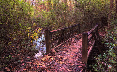 Impressionism Digital Art - Little Wooden Bridge in the Forest by Daniel Eskridge
