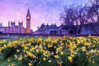 London Skyline Painting Royalty Free Images - London Cityscape 05  Royalty-Free Image by AM FineArtPrints