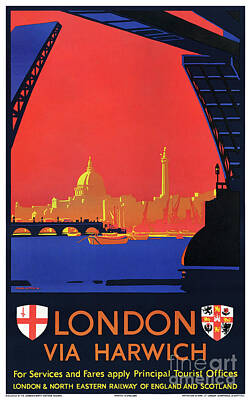 Cities Drawings - London England Vintage Travel Poster Restored 01 by Vintage Treasure