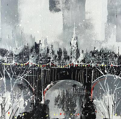 Best Sellers - London Skyline Paintings - London Festive Lights C01N08 by Irina Rumyantseva
