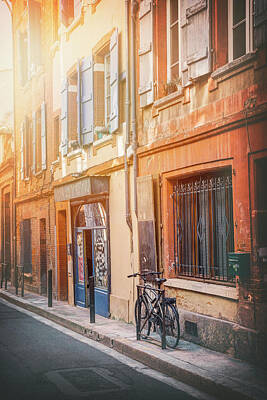 Roses Photos - Lone Bicycle in the Early Morning Sun Toulouse France  by Carol Japp