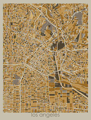 Cities Digital Art - Los Angeles Map Retro 4 by Bekim M