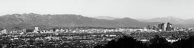 Cities Royalty-Free and Rights-Managed Images - Los Angeles Panoramic Skyline and Mountain Landscape - Monochrome by Gregory Ballos