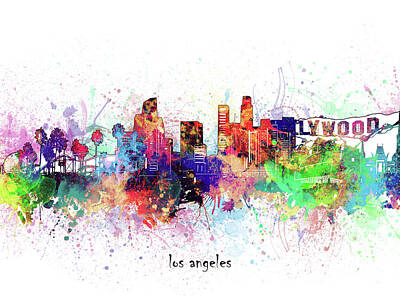 Cities Digital Art Royalty Free Images - Los Angeles Skyline Artistic Royalty-Free Image by Bekim M