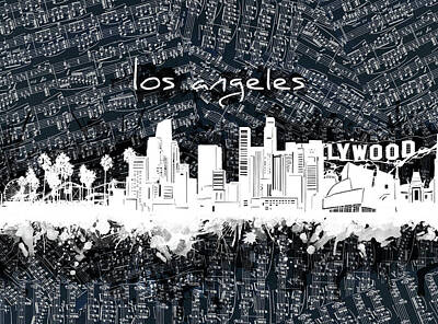 Skylines Royalty-Free and Rights-Managed Images - Los Angeles Skyline Music Sheet 2 by Bekim M