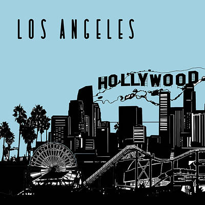 Skylines Digital Art - Los Angeles Skyline Panorama Blue by Bekim M