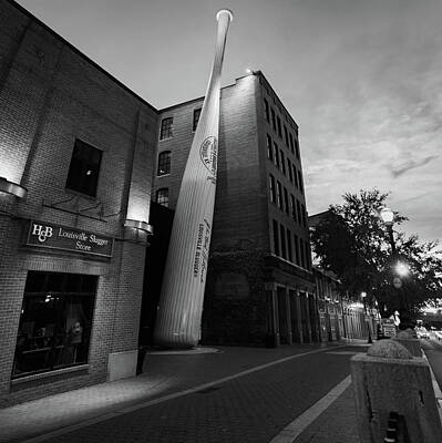 Baseball Royalty-Free and Rights-Managed Images - Louisville Slugger Baseball Bat Museum Factory - Black and White by Gregory Ballos