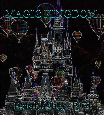 Fantasy Mixed Media - Magic KIngdom dark art Castle and balloons by David Lee Thompson