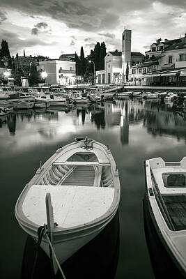 Staff Picks Judy Bernier - Malinska waterfront and harbor dawn black and white view by Brch Photography