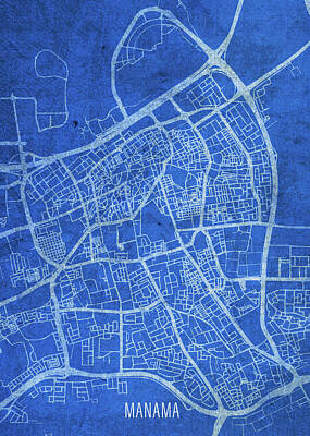 City Scenes Mixed Media - Manama Bahrain City Street Map Blueprints by Design Turnpike