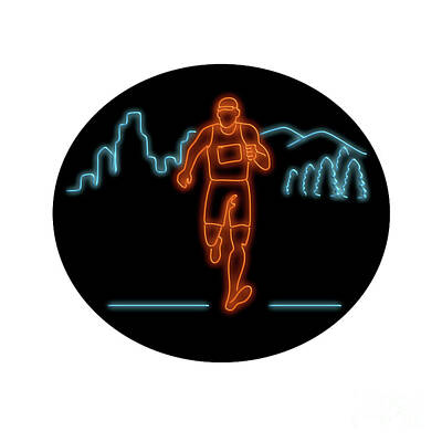 Celebrities Digital Art Royalty Free Images - Marathon Runner Running Oval Neon Sign Royalty-Free Image by Aloysius Patrimonio