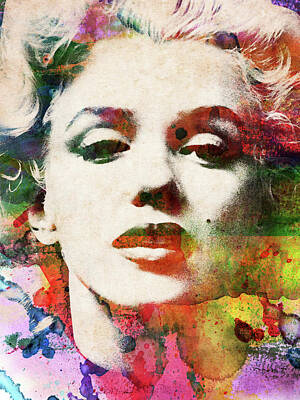 Actors Digital Art - Marilyn Monroe close-up watercolor portrait by Mihaela Pater