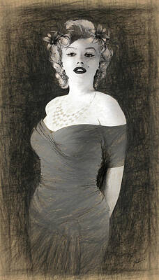 Actors Digital Art - Marilyn Monroe pencil and chalk by Joaquin Abella