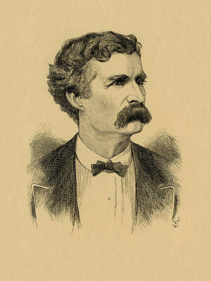 Portraits Drawings - Mark Twain Engraved Portrait - 1870 by War Is Hell Store