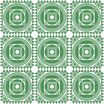 Royalty-Free and Rights-Managed Images - Mediterranean Pattern 2 - Tile Pattern Designs - Geometric - Green - Ceramic Tile - Surface Pattern by Studio Grafiikka