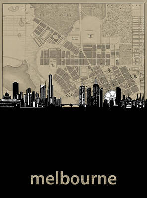 City Scenes Royalty-Free and Rights-Managed Images - Melbourne Skyline Map by Bekim M