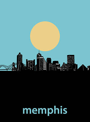 Music Royalty-Free and Rights-Managed Images - Memphis Skyline Minimalism Blue by Bekim M
