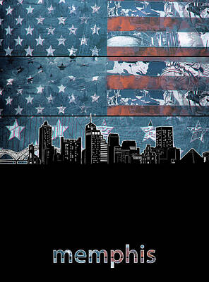 Music Digital Art - Memphis Skyline Usa Flag 3 by Bekim M