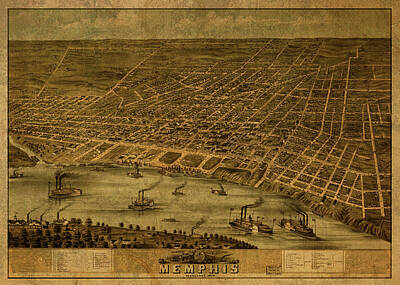 Donut Heaven - Memphis Tennessee Vintage City Street Map 1870 by Design Turnpike