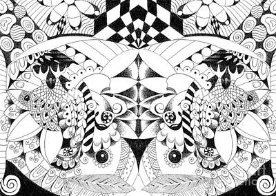 Abstract Flowers Drawings - Metamorphosis Arrangement 3 by Helena Tiainen