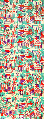 Wilderness Camping - Mid Mod Village Textile by Marilyn Hunt